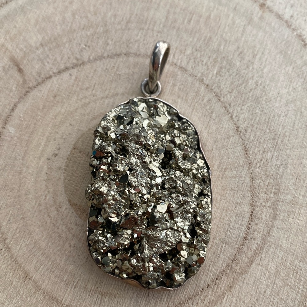 Pirita natural stone pendant necklace sturdy 925 Sterling silver Made in Mexico